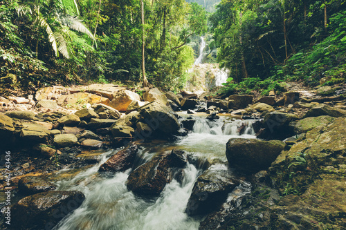 Thailand, Forest stream flowing between rocks photo