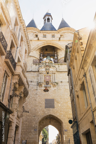 France, Gironde, Bordeaux, Low angle view of Grosse Cloche medieval gate photo