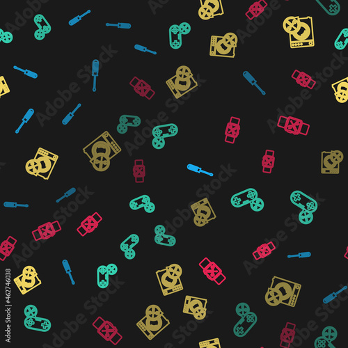 Set line Screwdriver, Gamepad service, Washer and Smartwatch on seamless pattern. Vector