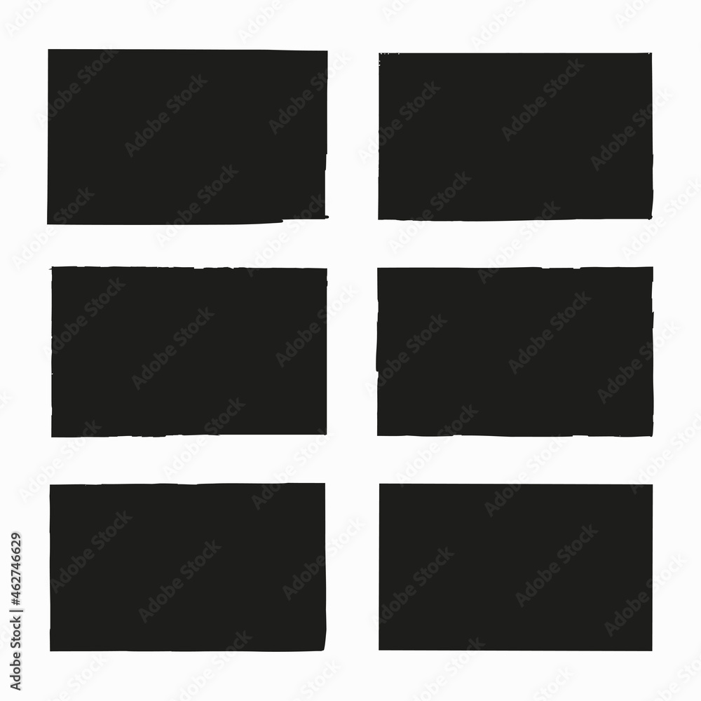 Grunge rectangle icon set. Abstract line art. Hand drawn picture. Geometric figures. Vector illustration. Stock image. 