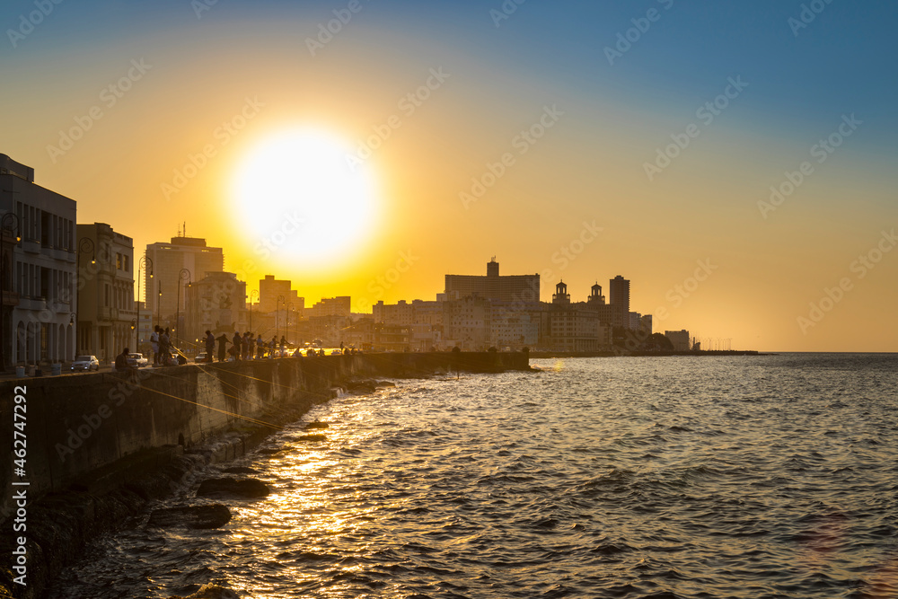 View to Malecon at sunset, Havana, Cuba View to Malecon at sunset, Havana, Cuba