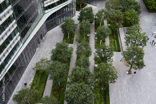 UK, London, top view of financial district with trees in courtyard photo