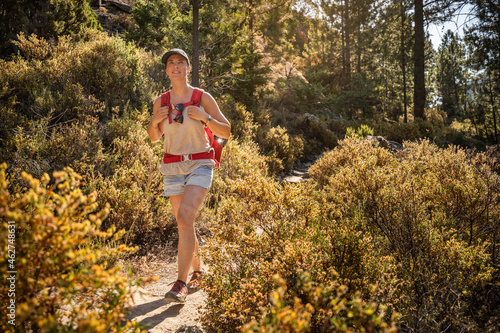 Female hiker during hike at Tavignano Valley, Corte, Haute-Corse, Corsica, France photo