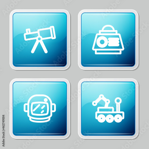 Set line Telescope, Space capsule, Astronaut helmet and Mars rover icon. Vector © vector_v