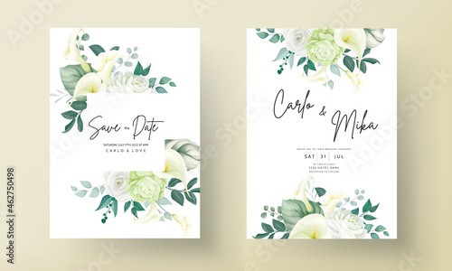 luxury greenery lily and rose flower wedding invitation card