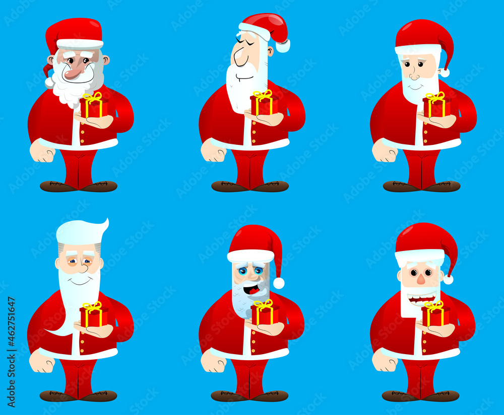 Santa Claus in his red clothes with white beard holding small gift box. Vector cartoon character illustration. Santa Claus in his red clothes with white beard holding small gift box. Vector cartoon character illustration.