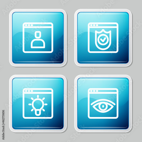 Set line Create account screen, Browser with shield, window and incognito icon. Vector