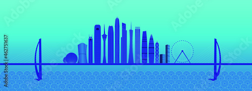 Vector illustration of skyline buildings in Dawan District, Guangdong, Hong Kong and Macao photo