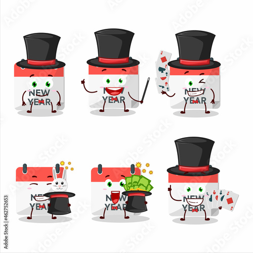 A new year calendar Magician cartoon character perform on a stage