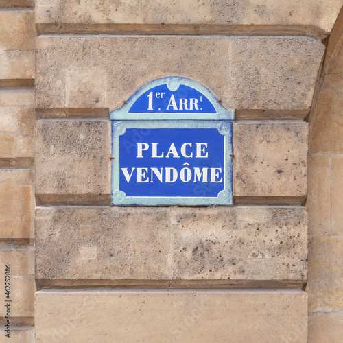 France, Ile-de-France, Paris, Place Vendome street name sign photo