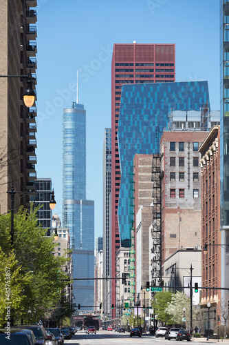 Wabash Avenue buildings on sunny day, Chicago, USA photo