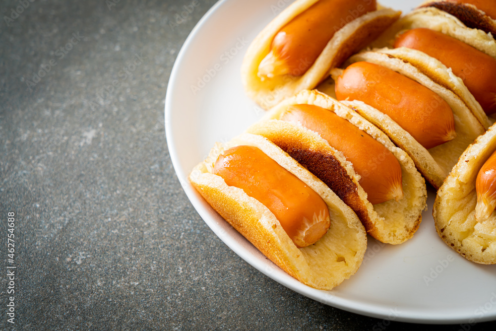 Fototapeta premium flat pancake roll with sausage
