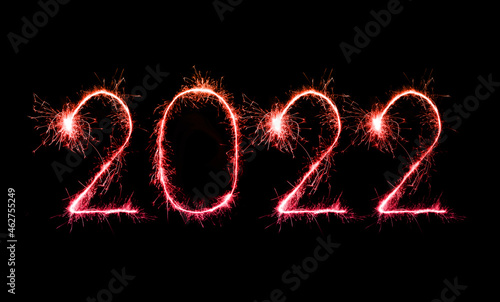 2022 happy new year fireworks written sparkling at night