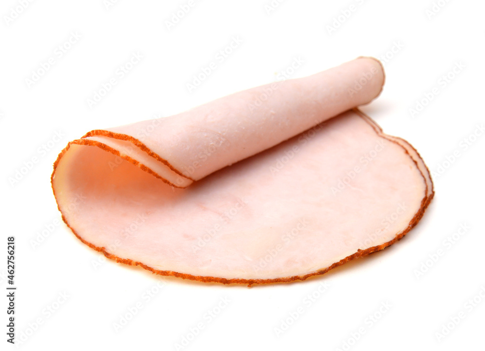 Sliced ham isolated on white background, top view Sliced ham isolated on white background, top view