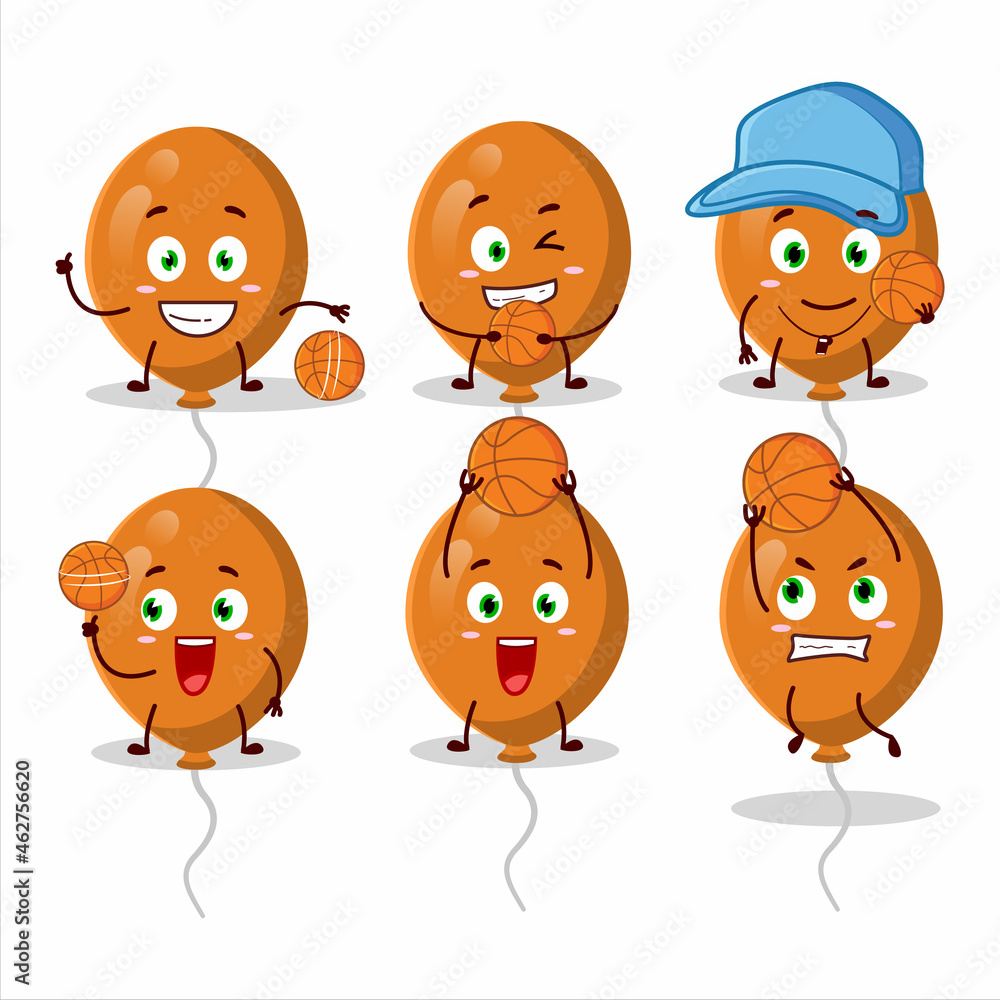 Talented orange balloons cartoon character as a basketball athlete