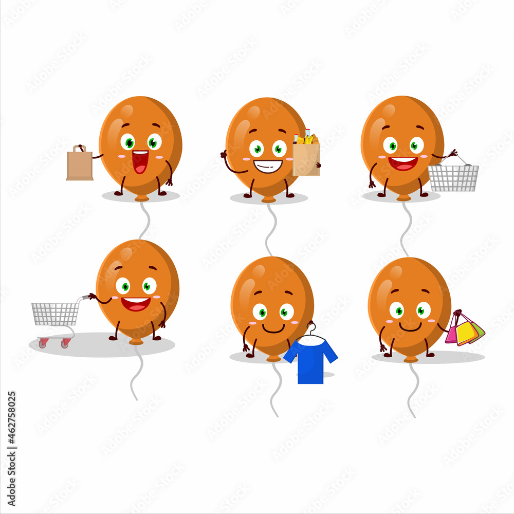A Rich orange balloons mascot design style going shopping A Rich orange balloons mascot design style going shopping