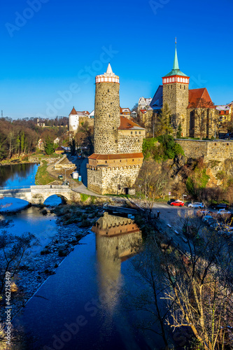 Townscape with Alte Wasserkunst and St. Michael's Church, Bautzen, Germany