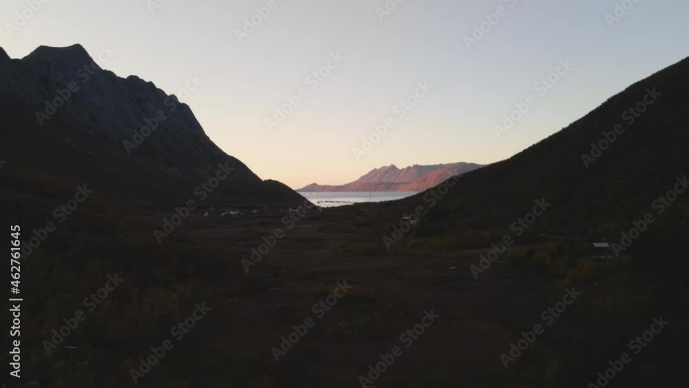 Scenery Of Mountains Ranges On Remote Island Of Senja In Northern Norway. Aerial Scenery Of Mountains Ranges On Remote Island Of Senja In Northern Norway. Aerial