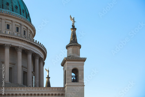 Germany, Brandenburg, Potsdam, Angel sculpture on top of Saint Nicholas Church bell tower photo
