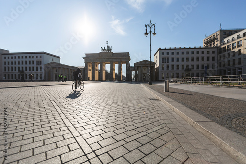 Germany, Berlin, Cobblestone square in front ofÔøΩBrandenburg Gate during COVID-19 epidemic