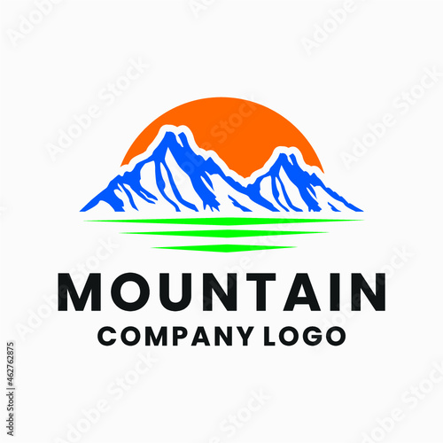 Mountain Sun lake vintage logo vector image