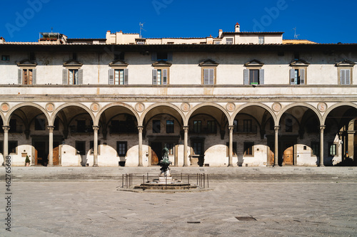 Italy, Tuscany, Florence, Empty Piazza della Santissima Annunziata amid Coronavirus pandemic photo