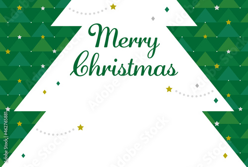 クリスマス向けカード・フレーム素材　テンプレート（緑のツリー模様／文字入り）