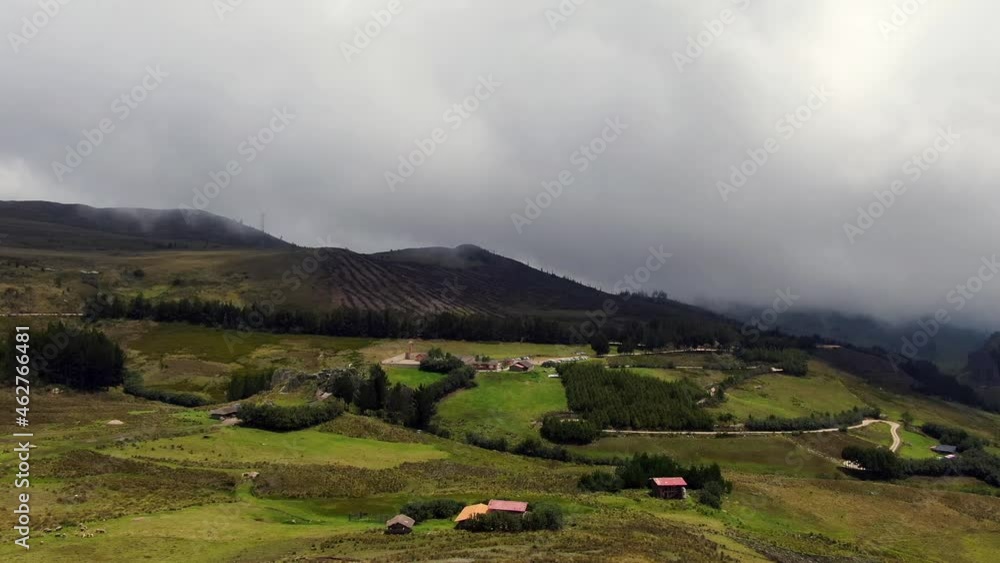 Rugged Landscape Of The Green Hills Near Cumbe Mayo In Cajamarca City, Peru. aerial Rugged Landscape Of The Green Hills Near Cumbe Mayo In Cajamarca City, Peru. aerial
