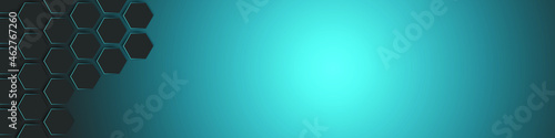 Dark blue horizontal background with honeycombs with blue glow. Modern abstract technology pattern, blue backdrop. Vector EPS 10