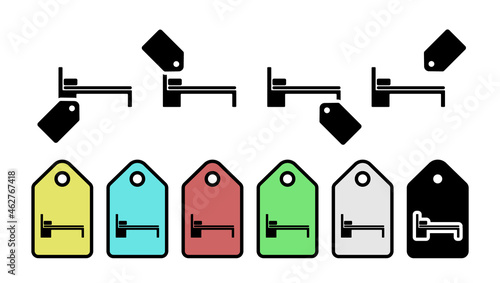 Bed glyph vector icon in tag set illustration for ui and ux, website or mobile application