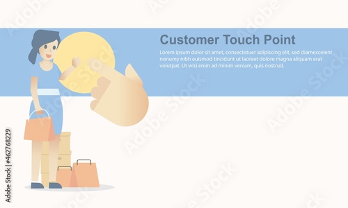 Customer touchpoints,brand points of customer contact concept,journey before during and after purchase client,business and education infographic,vector illustration.