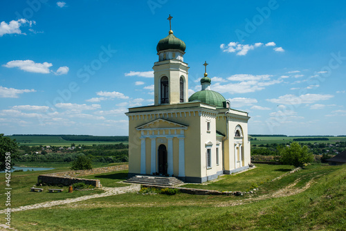 Orthodox church in the Khotyn Fortress on the river banks of the Dniester, Ukraine photo