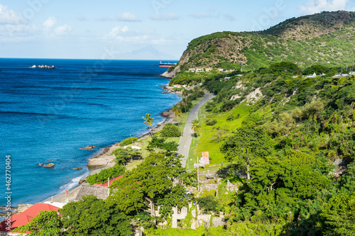Caribbean, Netherland Antilles, St. Eustatius, Oranjestad, Overlook over Oranje Bay from Fort Oranje photo