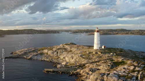 Aerial View Of Lille Torungen Lighthouse With Seascape Near Arendal In Agder County, Norway. photo