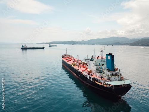 Indonesia, Bali, Aerial view of oil tanker