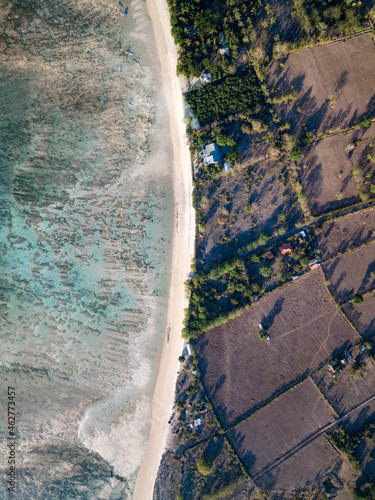 Indonesia, West Sumbawa, Aerial view of Jelengah beach, Scar reef surf beach photo