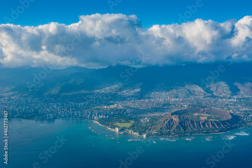 Hawaii, Oahu, aerial view of Honolulu and the Diamond Head photo