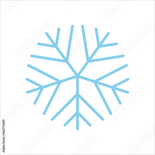 Snowflake vector line icon. Sign of blue snowflake for xmas symbol, new year decoration, Christmas web banner. Linear ice or snow emblem. Festive Winter season logotype. Minimalist illustration.