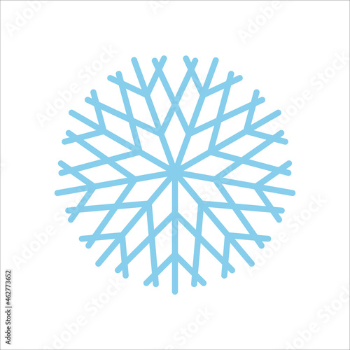 Snowflake vector line icon. Sign of blue snowflake for xmas symbol, new year decoration, Christmas web banner. Linear ice or snow emblem. Festive Winter season logotype. Minimalist illustration.