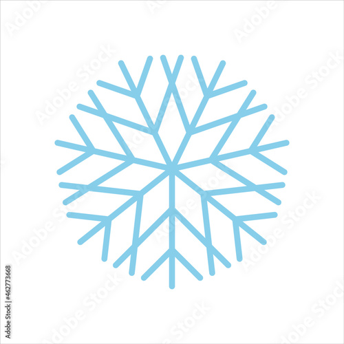 Snowflake vector line icon. Sign of blue snowflake for xmas symbol, new year decoration, Christmas web banner. Linear ice or snow emblem. Festive Winter season logotype. Minimalist illustration.