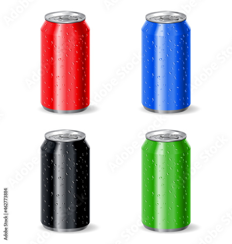 aluminum drink soda cans with water droplets set