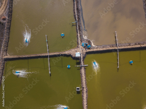 Indonesia, West Sumbawa, Maluk, Aerial view of shrimp farm and salt plantation photo