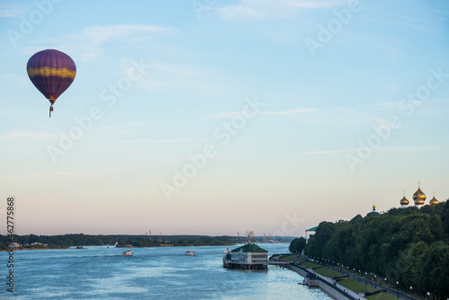 Hot air balloning above the Volga River in the Unesco world heritage site Yaroslavl, Golden ring, Russia photo