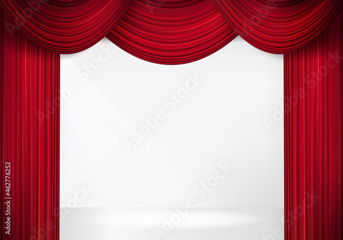Red stage curtain for theater, opera scene drape backdrop, concert grand opening or cinema premiere backstage, portiere for ceremony performance isolated template, realistic 3d vector illustration