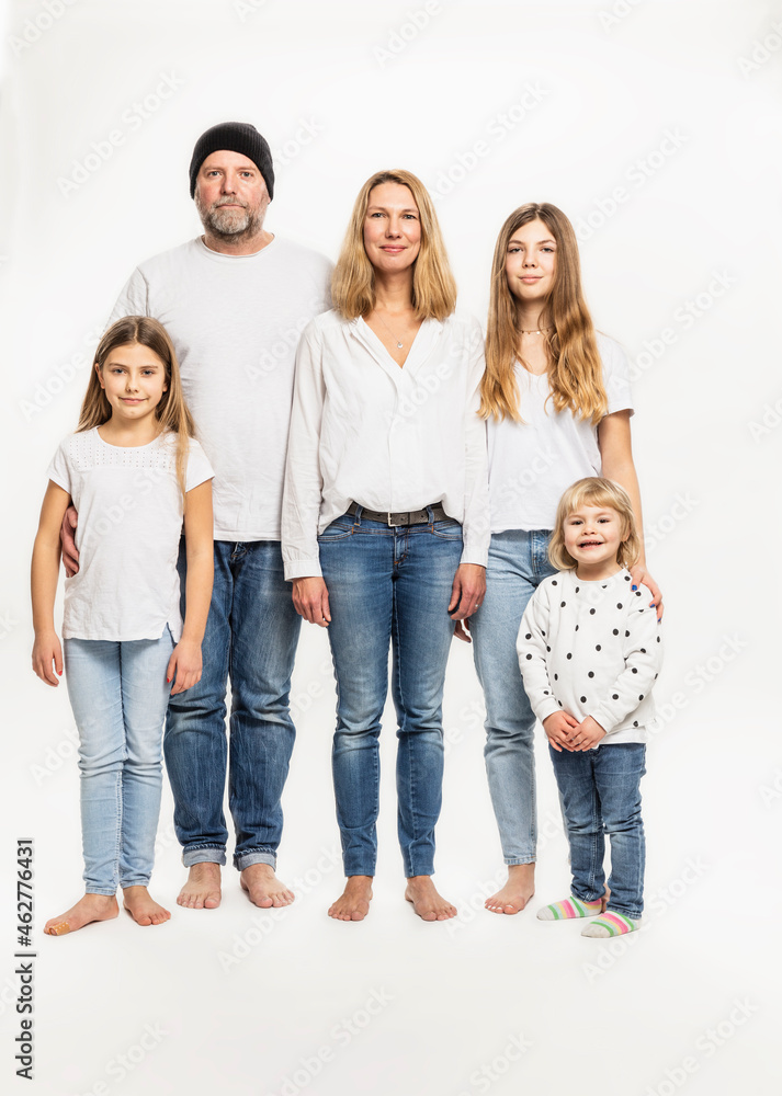 Happy family against white background in studio Happy family against white background in studio