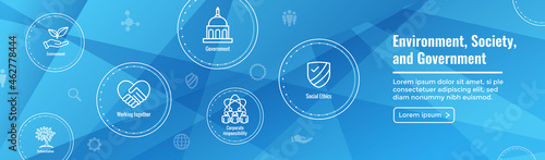 Environment and Social Government Icon Set and Web Header Banner for ESG etc