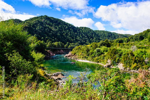 Susension bridge over the Buller Gorge, South Island, New Zealand photo