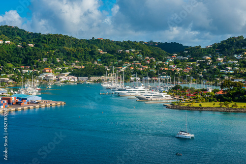 High angle view of St Georges, capital of Grenada, Caribbean photo