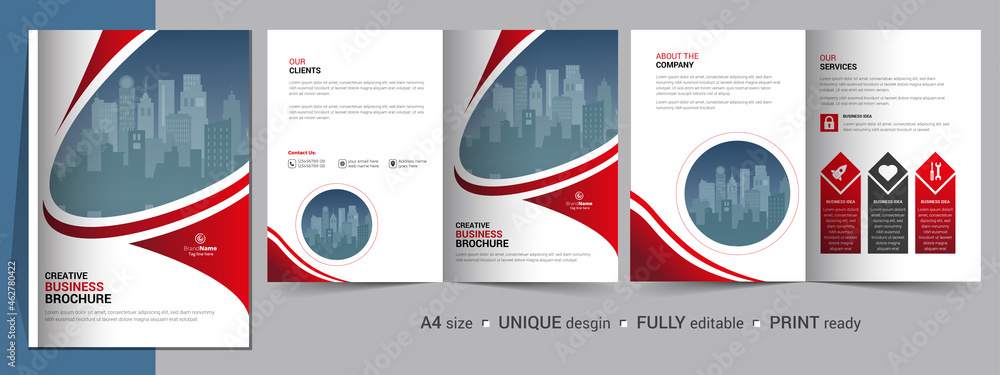 Corporate Bi-fold Brochure Template, Catalog, Booklet Template Design. Fully Editable. - obrazy, fototapety, plakaty 