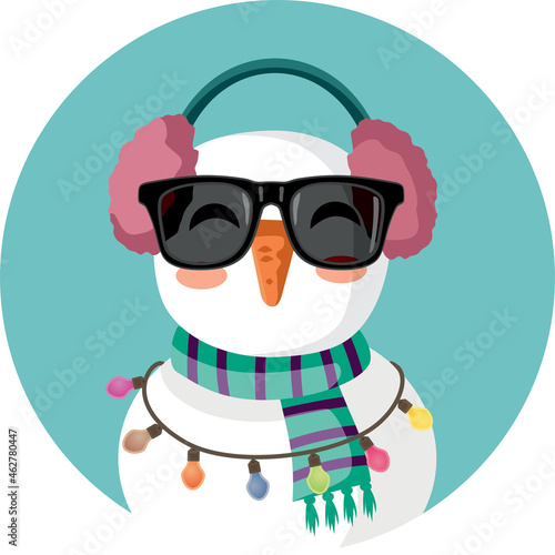 Cute Snowman Christmas Character Wearing Sunglasses Vector Cartoon
